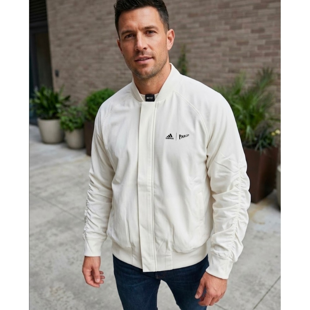 Adidas Parley London Jacket Mens White Tennis Bomber Ruched Sleeve HN7127 Large